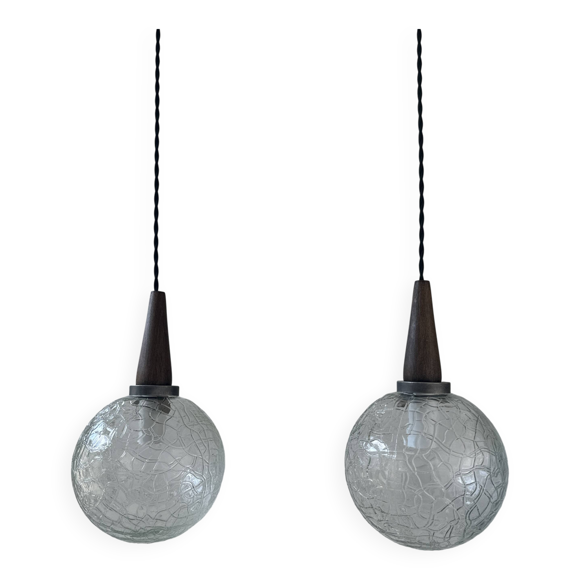 Pair of vintage textured glass pendants