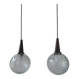 Pair of vintage textured glass pendants