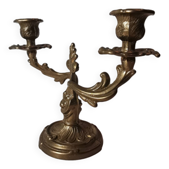 Old vintage candle holder / candlestick / candelabra in gilded brass 2 candles