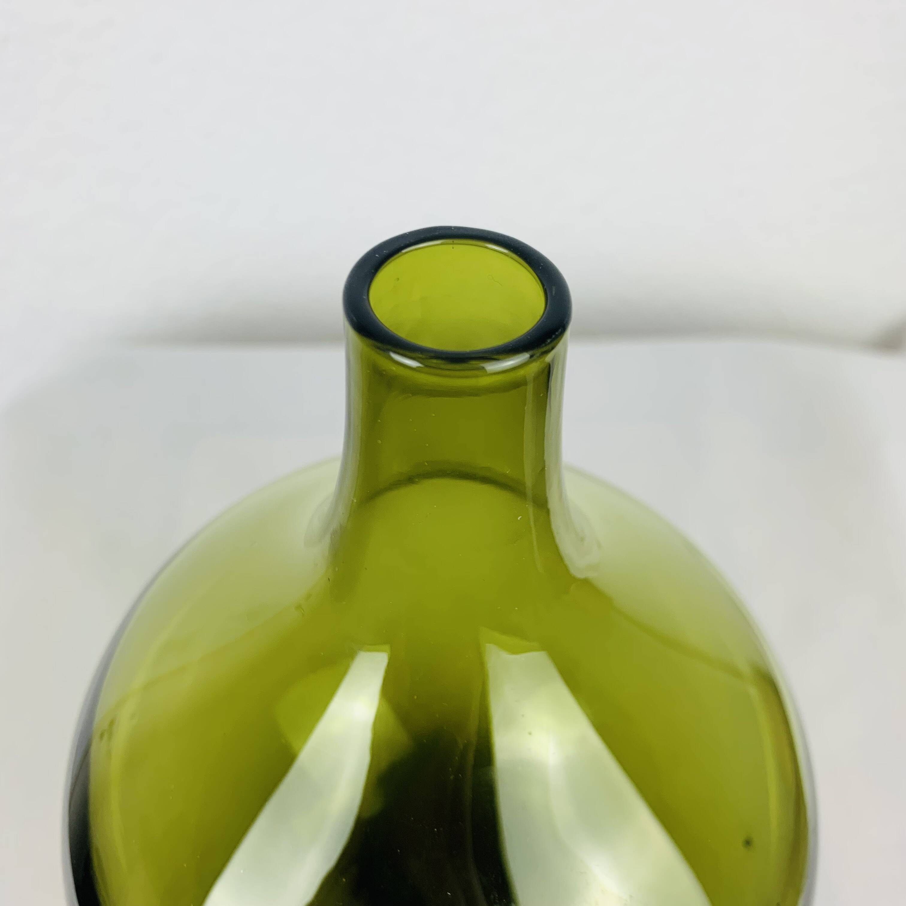 Scandinavian green blown glass vase, vintage