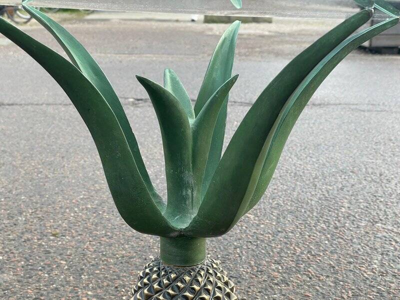 Art Deco pineapple side table in brass and iron, attributed to Maison Jansen, 1972