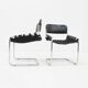 Set Vintage italian chairs black leather and chrome 1970s
