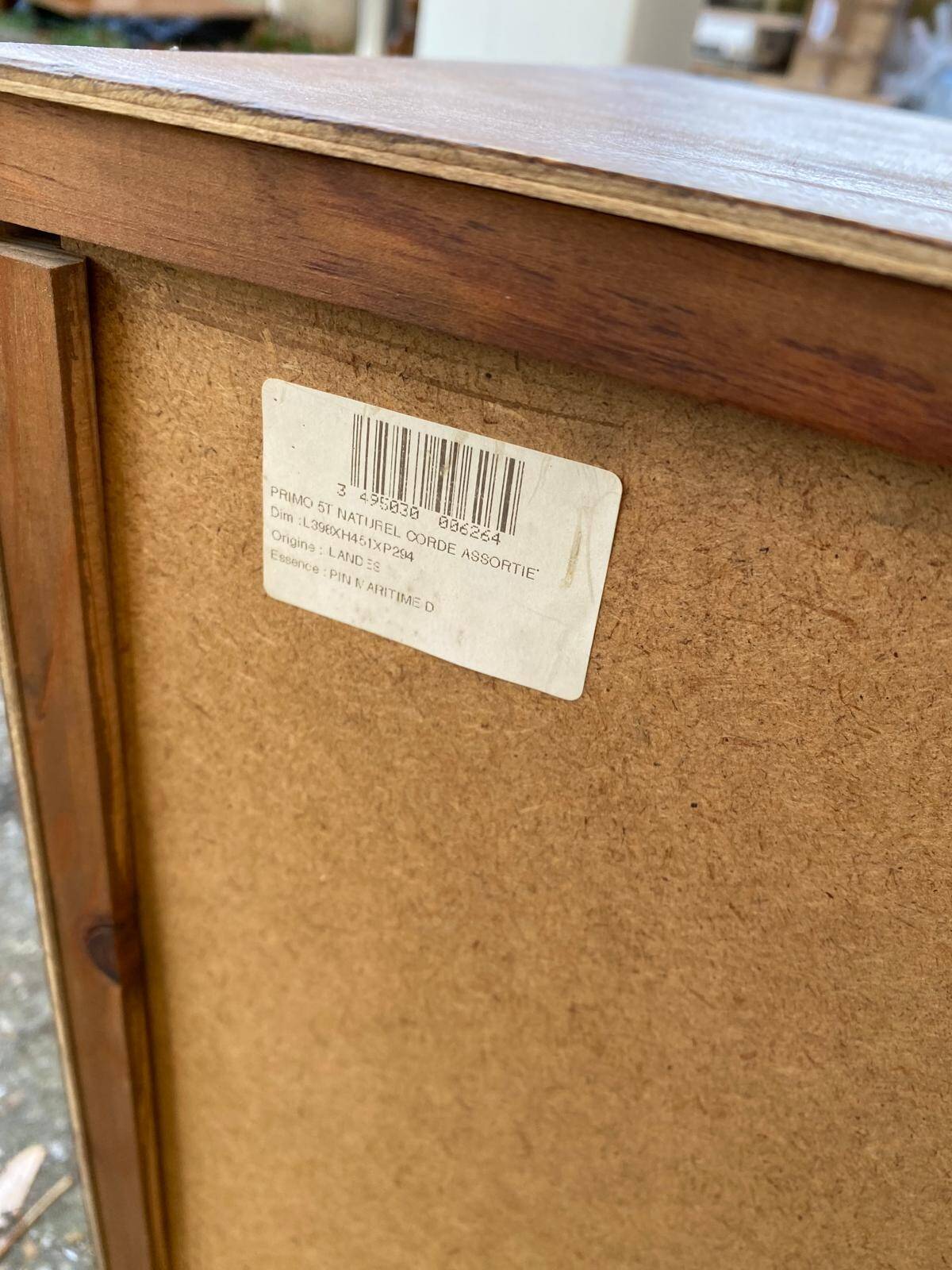 Scandinavian 5-drawer chest in solid pine with rope