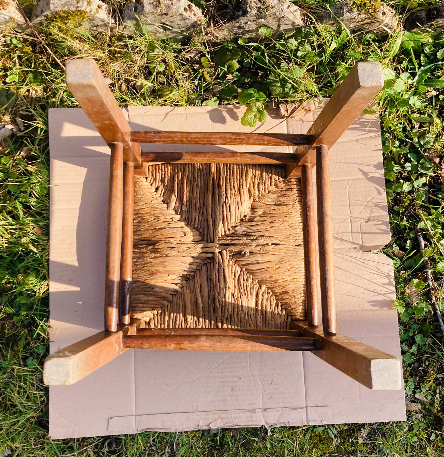 Tabouret rustique en bois et paille, XIXème s.