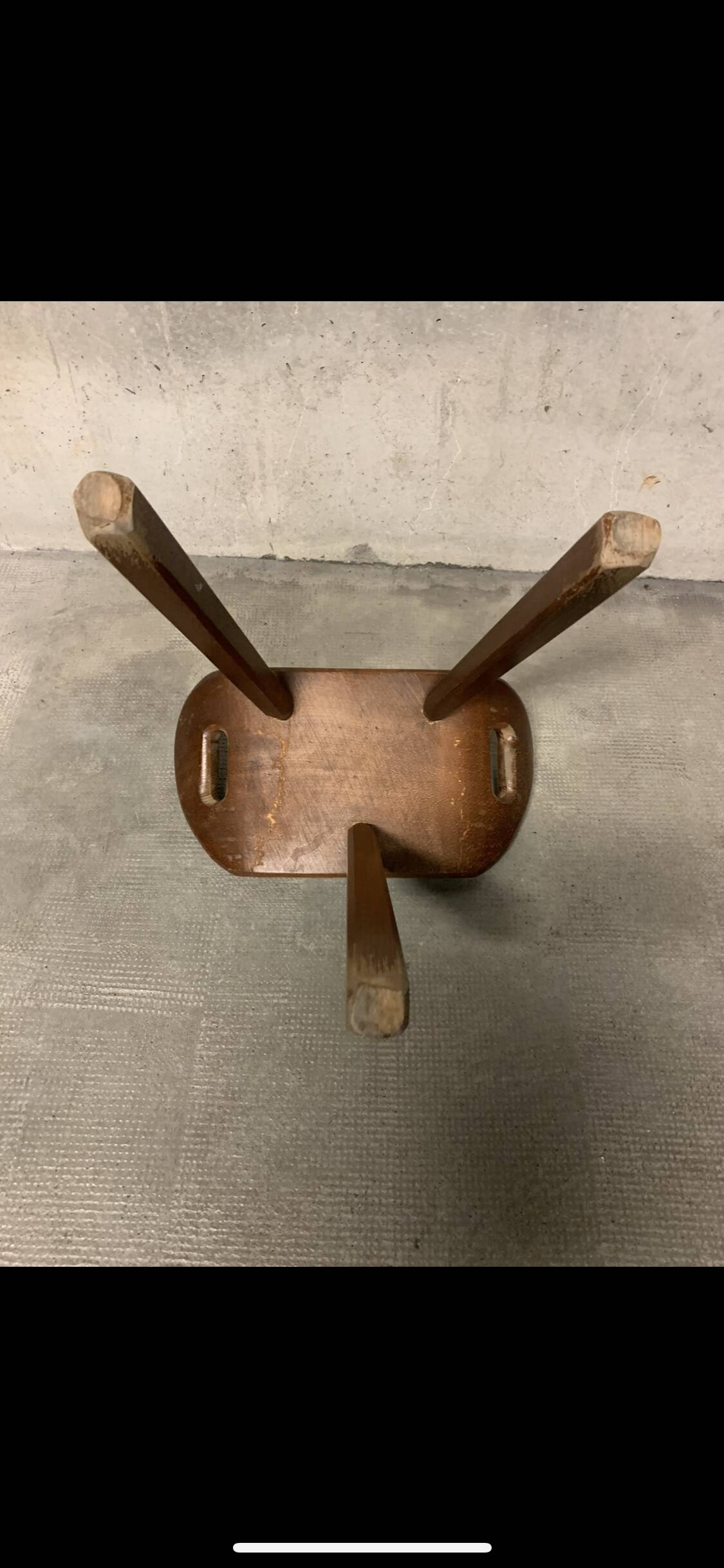 Vintage Wooden Brutalist Tripod Stool