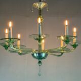 Green Murano glass Venetian chandelier, Venini, circa 1920