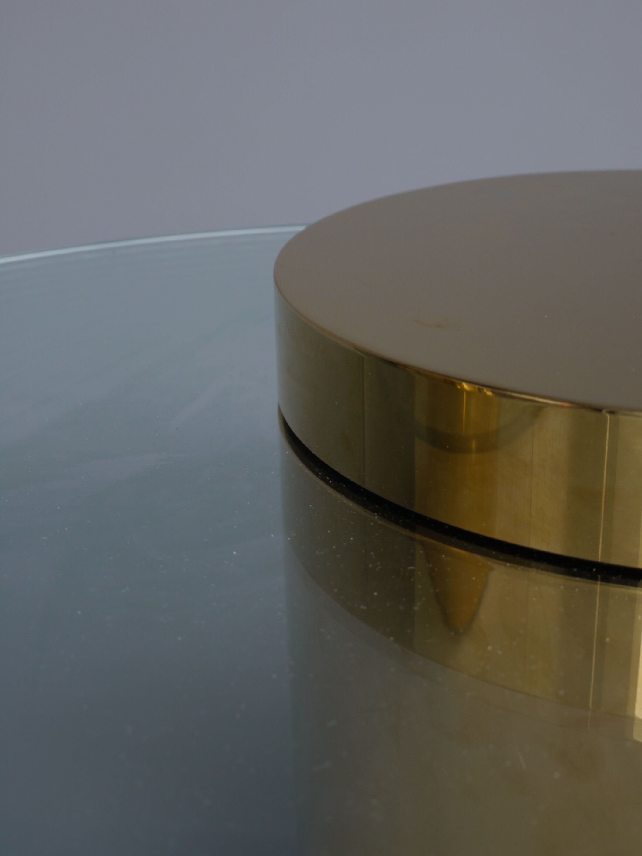 Polished Brass and Glass Low Tables. 2000s. Set of 3
