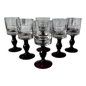 6 verres apéritif anciens, verre vintage pied prune