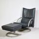 Fauteuil en cuir au design vintage Rolf Benz BMP 418 avec repose-pieds, années 1980.
