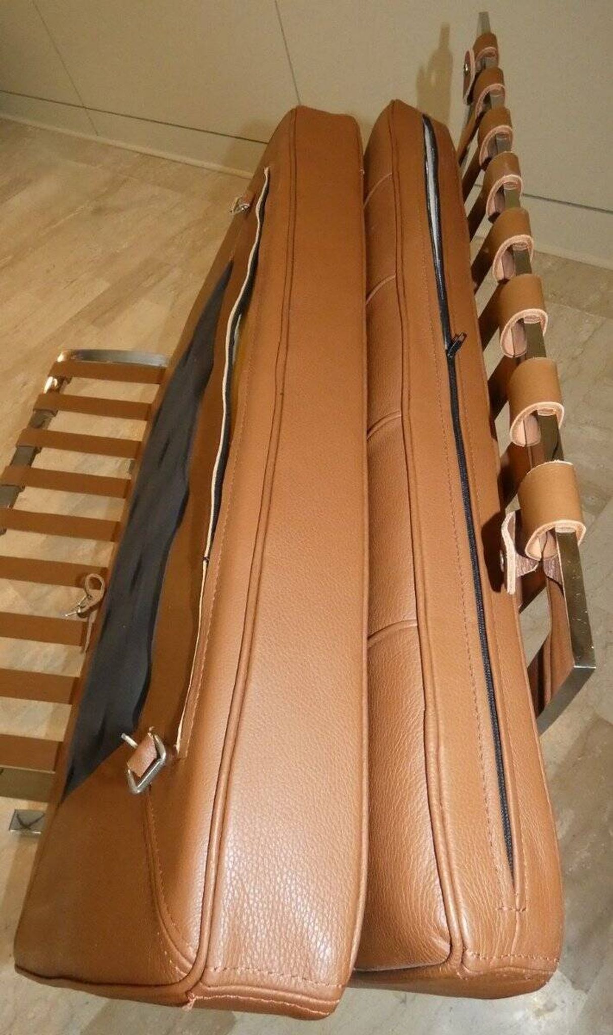 Steel and leather chair in the style of Knoll, 1980s.