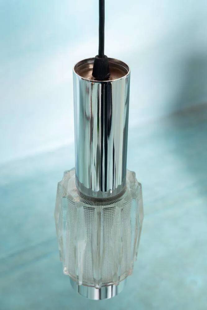 Vintage chrome and glass suspension, space age cascade lamp.