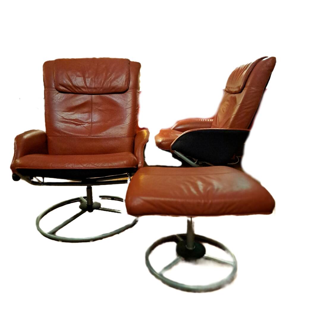 Pair of Lounge Chairs + Malung Leather Ottoman from the 90's