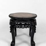 Asian wooden stand carved with Demons, marble top, Indochina, circa 1880
