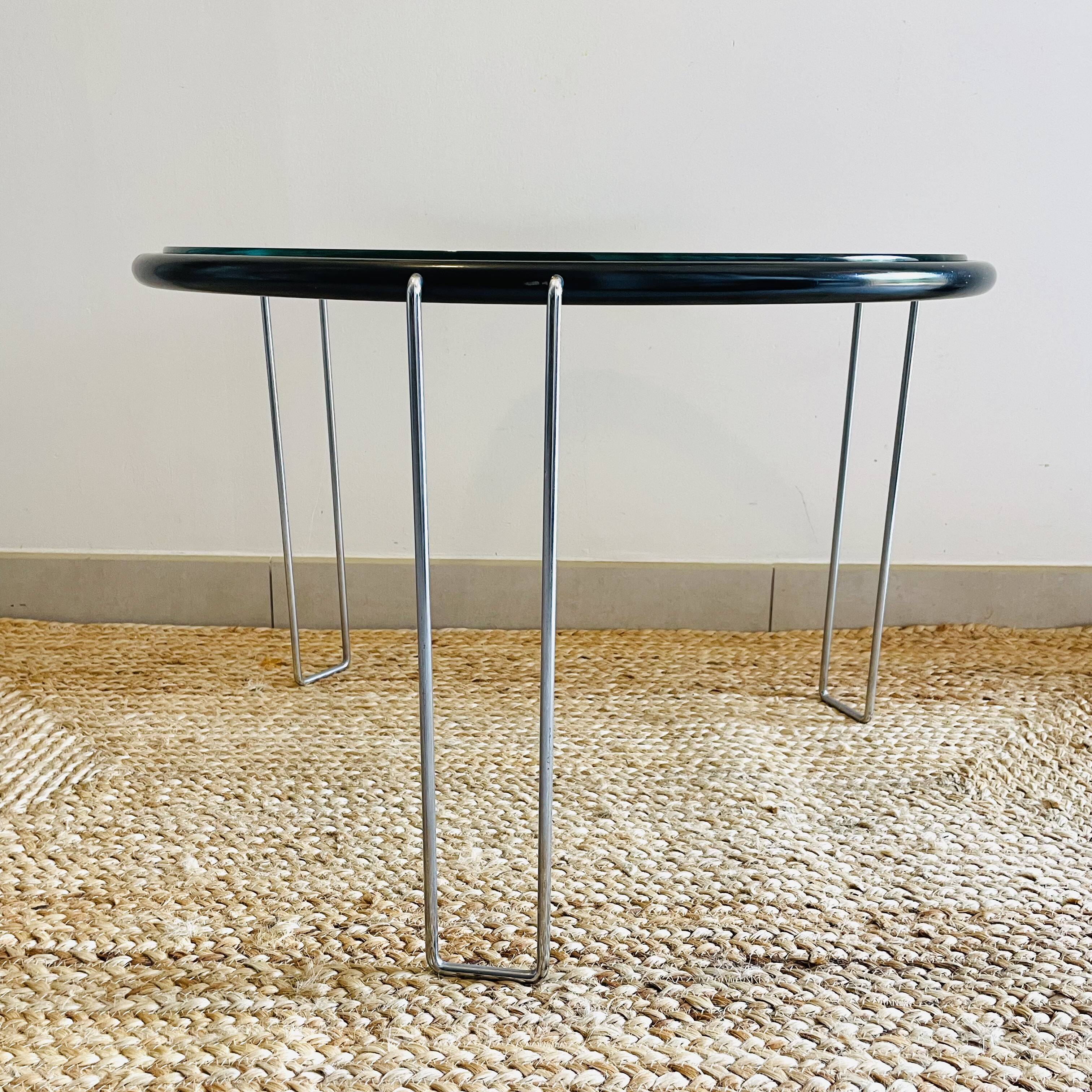 Table Basse Design Vintage Italienne Années 70 - Chrome & Verre - Élégance