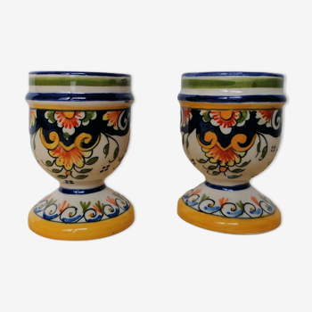 Duo of coquetiers earthenware from Rouen painted by hand