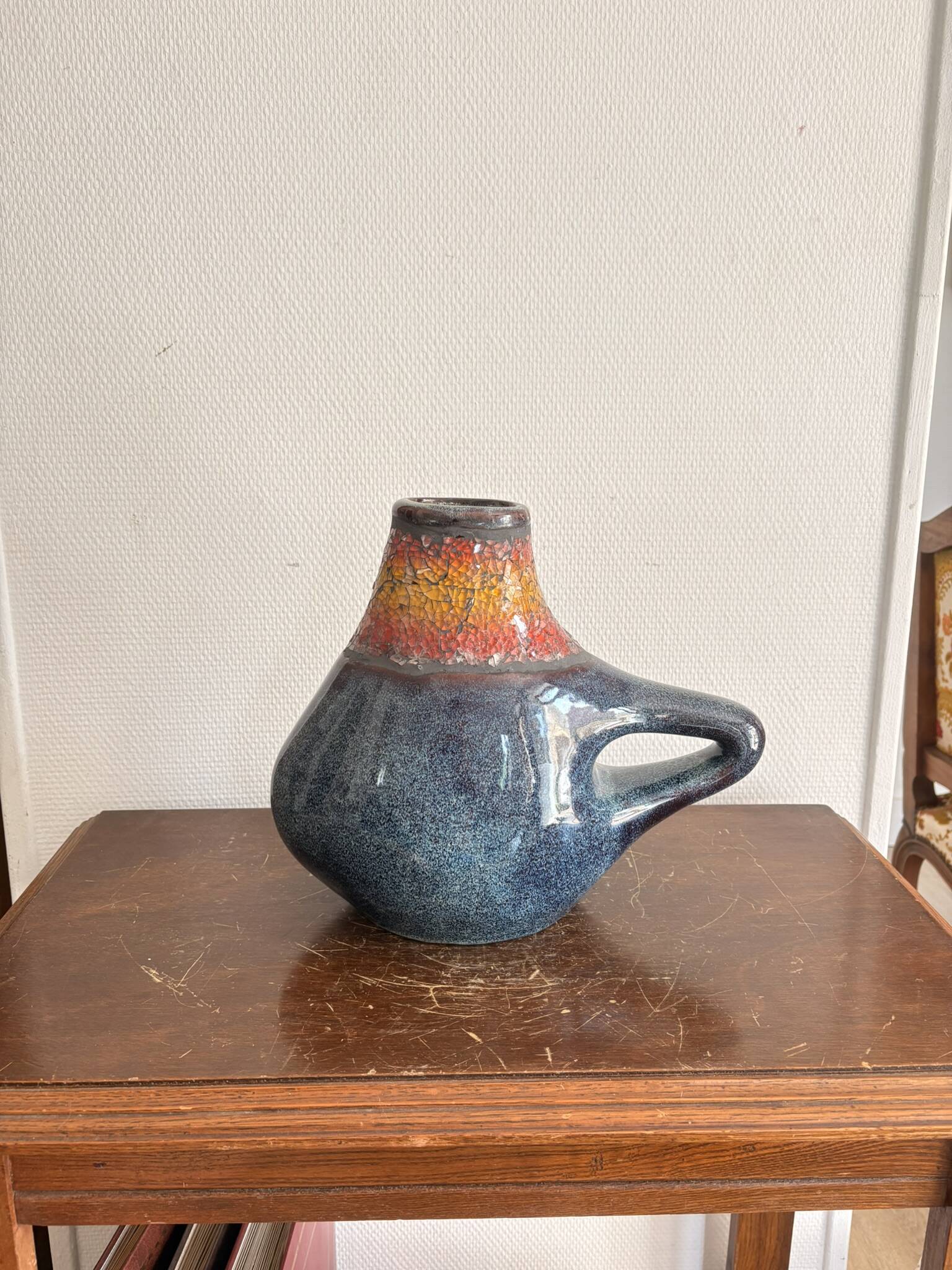 Ancient Gouette Vase Ceramic Blue Orange Fat Lava Mosaic