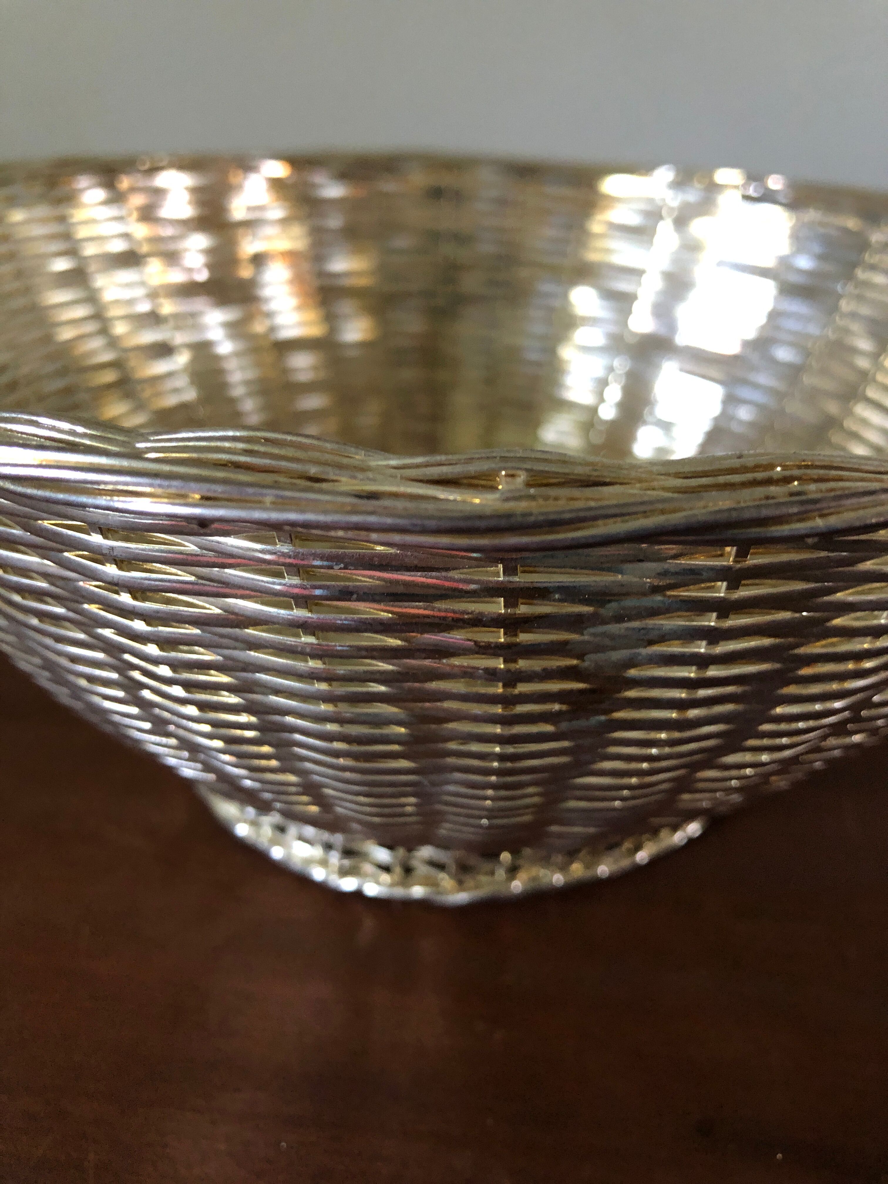 Braided silver metal basket