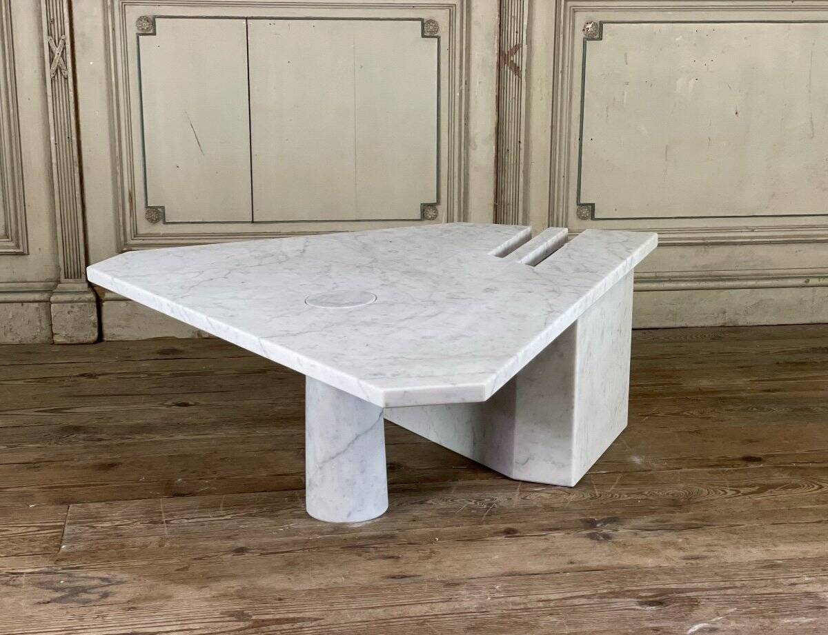 Postmodernist table in Carrara marble