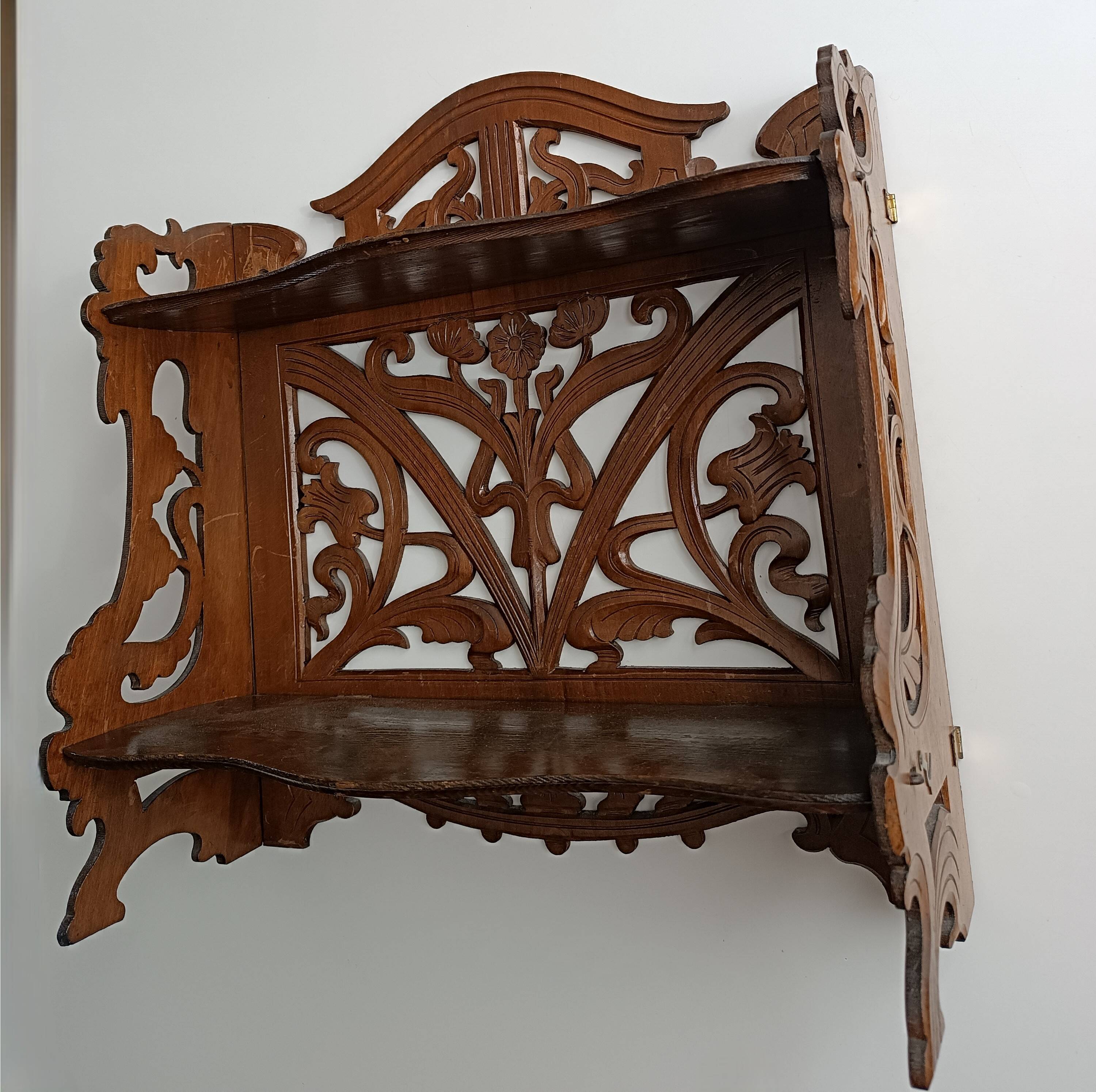 Art Nouveau openwork wooden shelf