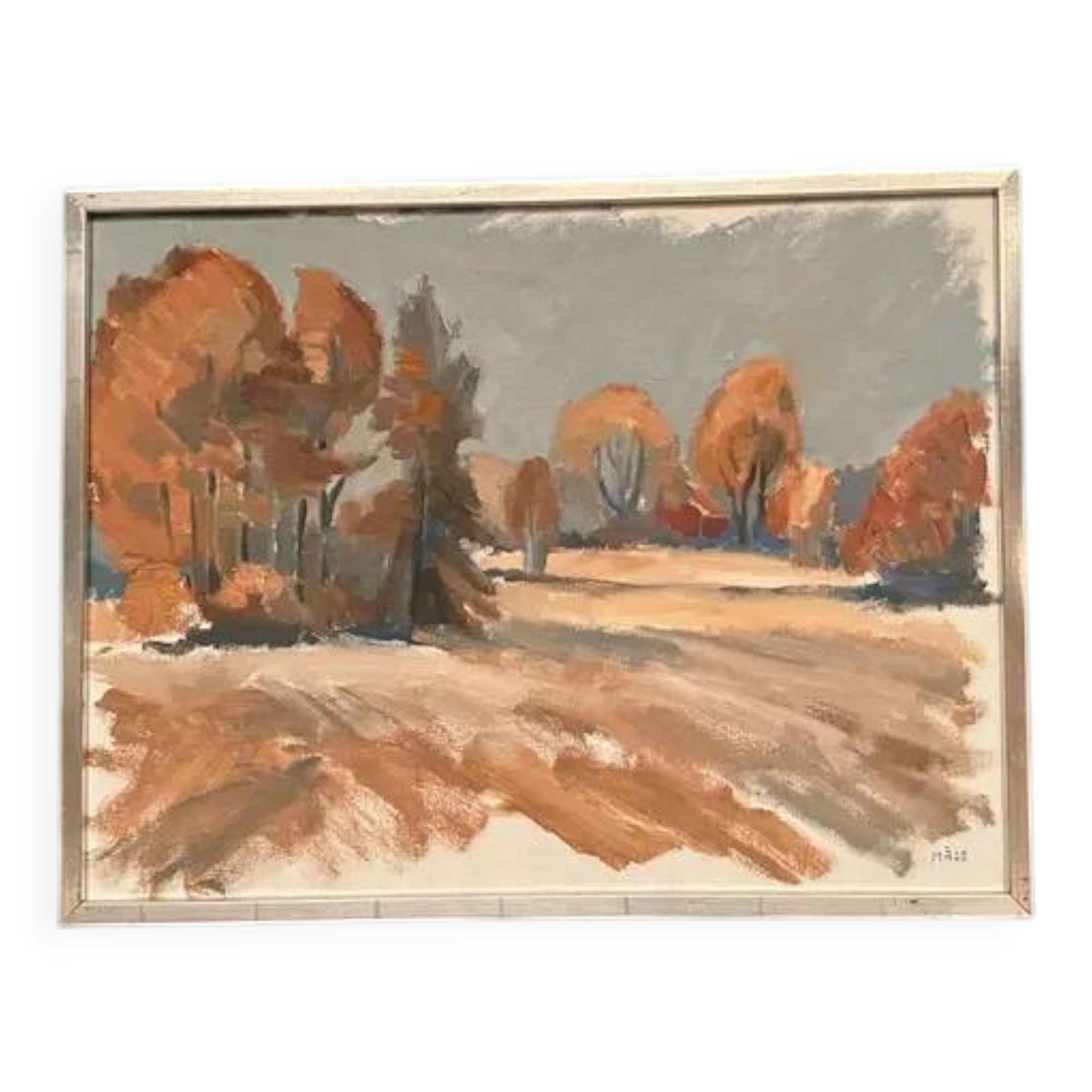 Original Swedish Oil on Canvas – “Red Autumn” by Knut Måsö (1926–2016) – Signed – Vintage & Framed – 57 × 44 cm (22.4" × 17.3")