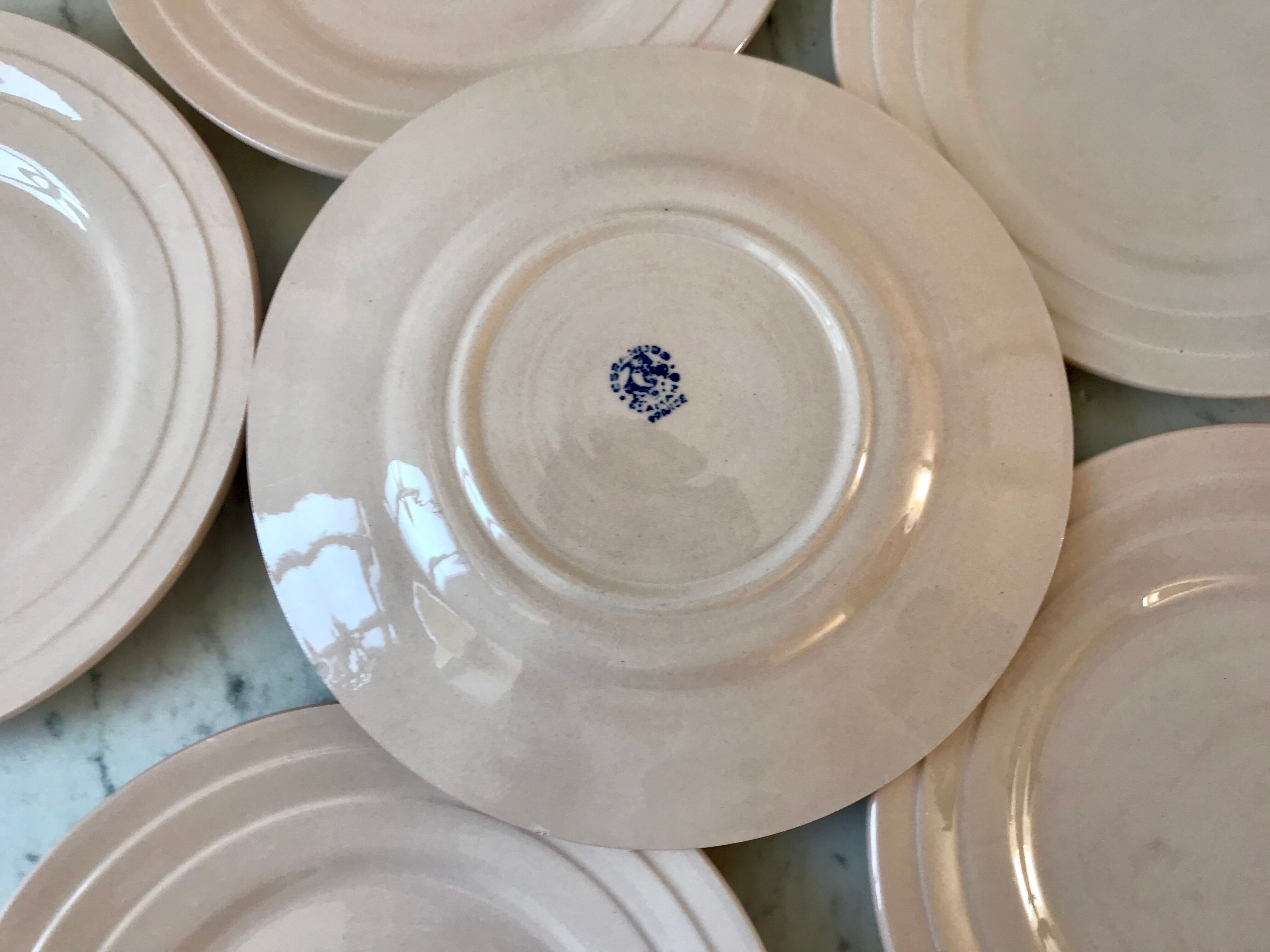 Lot de 6 assiettes à dessert rose poudré Céranord Saint-Amand années 30-40