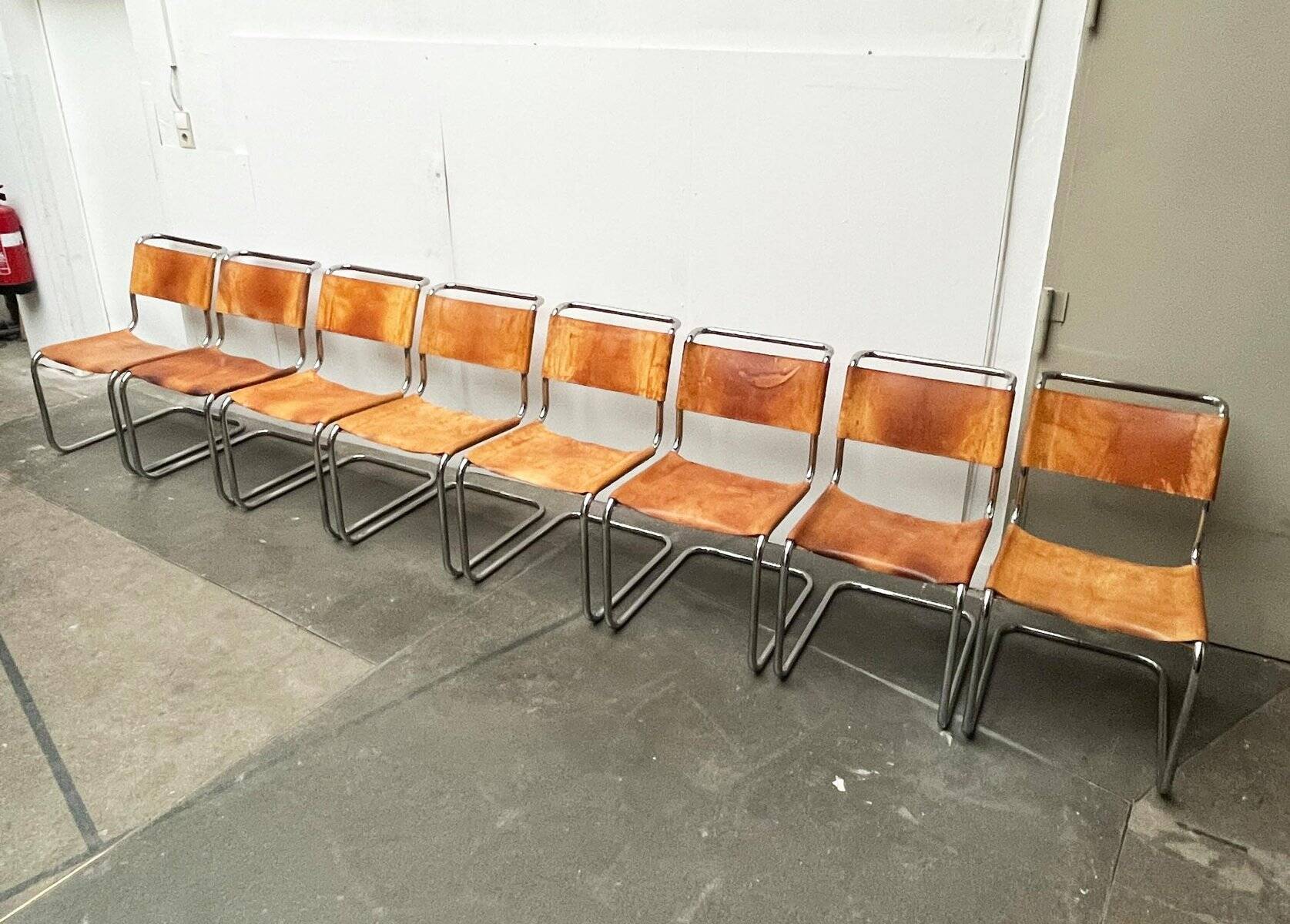 German vintage leather cantilever chairs S33 by Mart Stam for Thonet, set of 8
