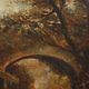Old painting "Glimpse of a Landscape" oil on hardboard 1887