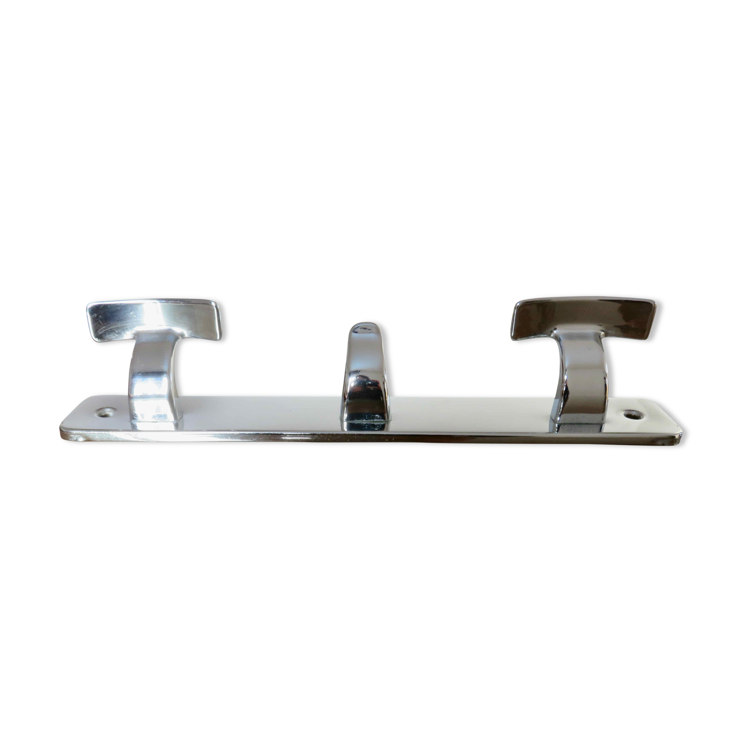 Porte manteau en laiton chromé, moderniste, minimaliste, en inox années 70