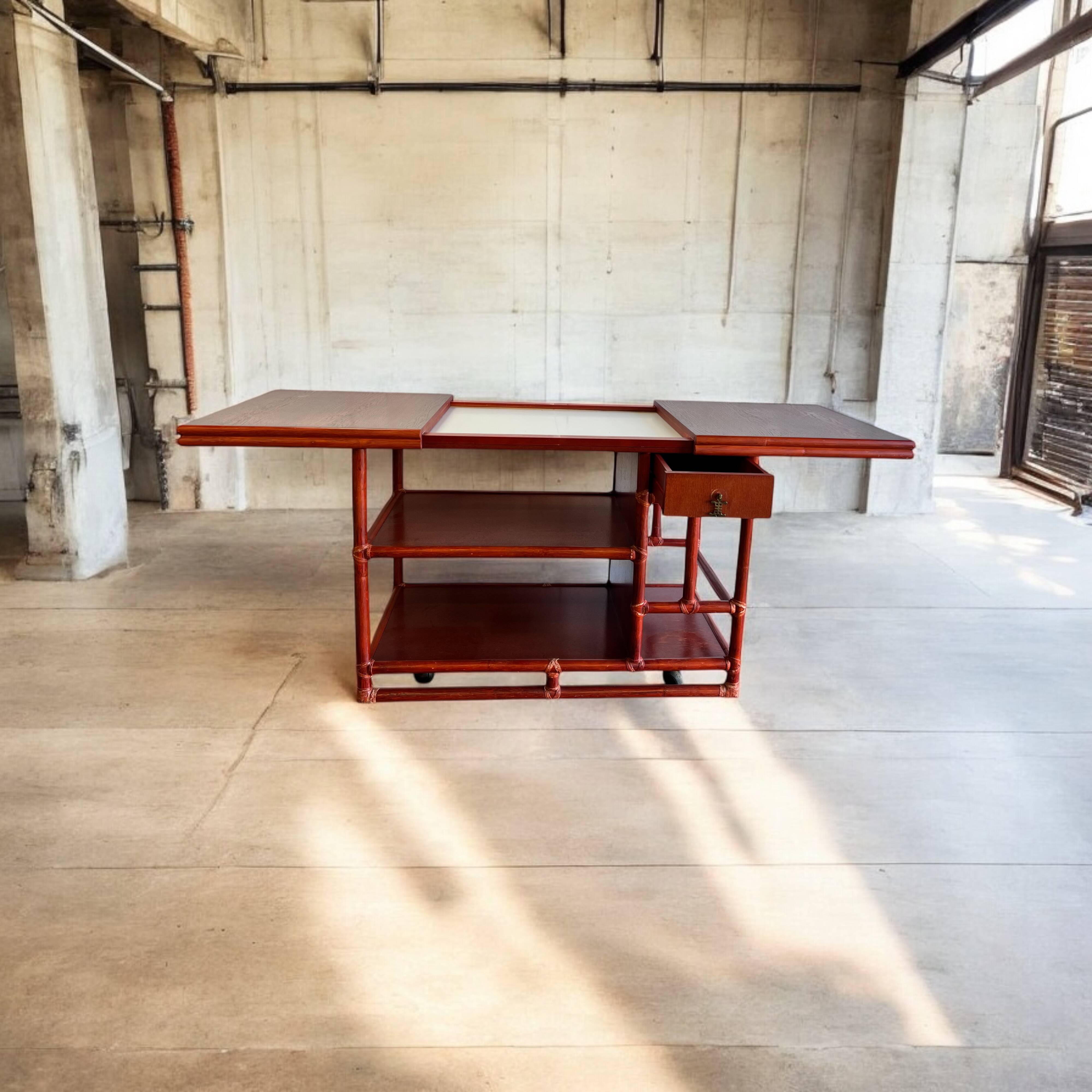 Lydia Levi coral red for McGuire Bar Cart