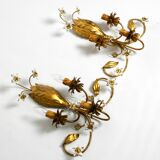 Pair of gold plated Italian 1980's floral Regency Murano glass sconces