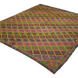 Tapis Kilim 7.9x6.8 pieds 242x207 cm Tapis de salon, Tapis décoratif turc vintage, Rouge fait à la main