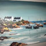 Oil on canvas signed, sailboats in brittany