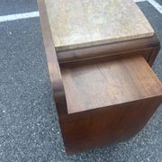 Art Deco bedside table in flamed walnut, marble top – 1930s