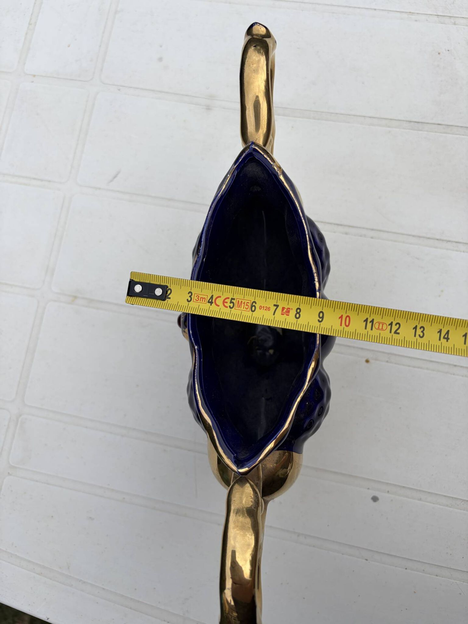 Cobalt blue vase urn planter gold-plated vintage Italy