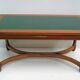 Mahogany coffee table, green leather, bronze Empire style