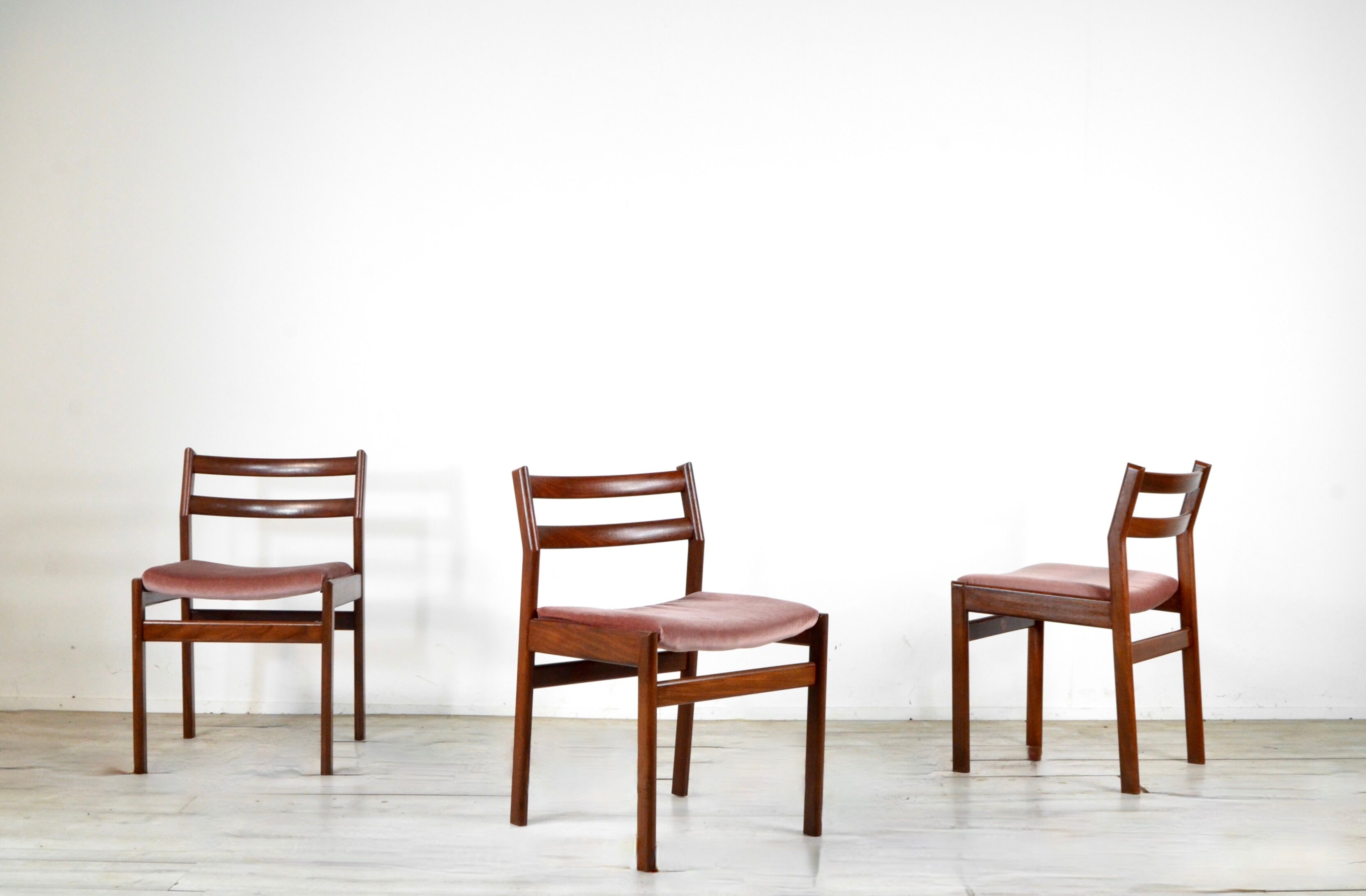 Set of 4 Midcentury Teak and Velvet Chairs by White and Newton
