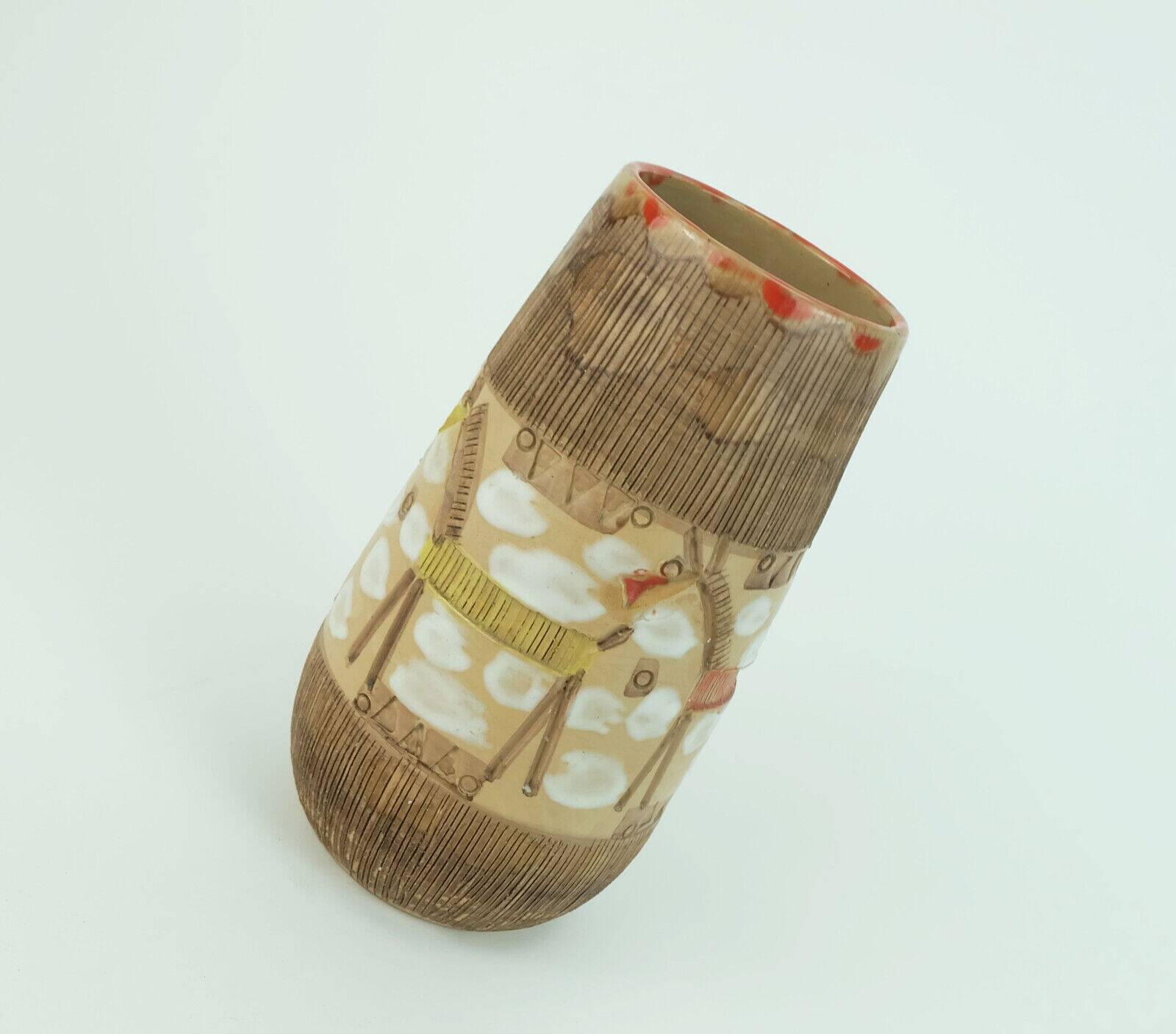 Italian mid century vase fratelli fanciullacci horse sgraffito decor rare glaze variation