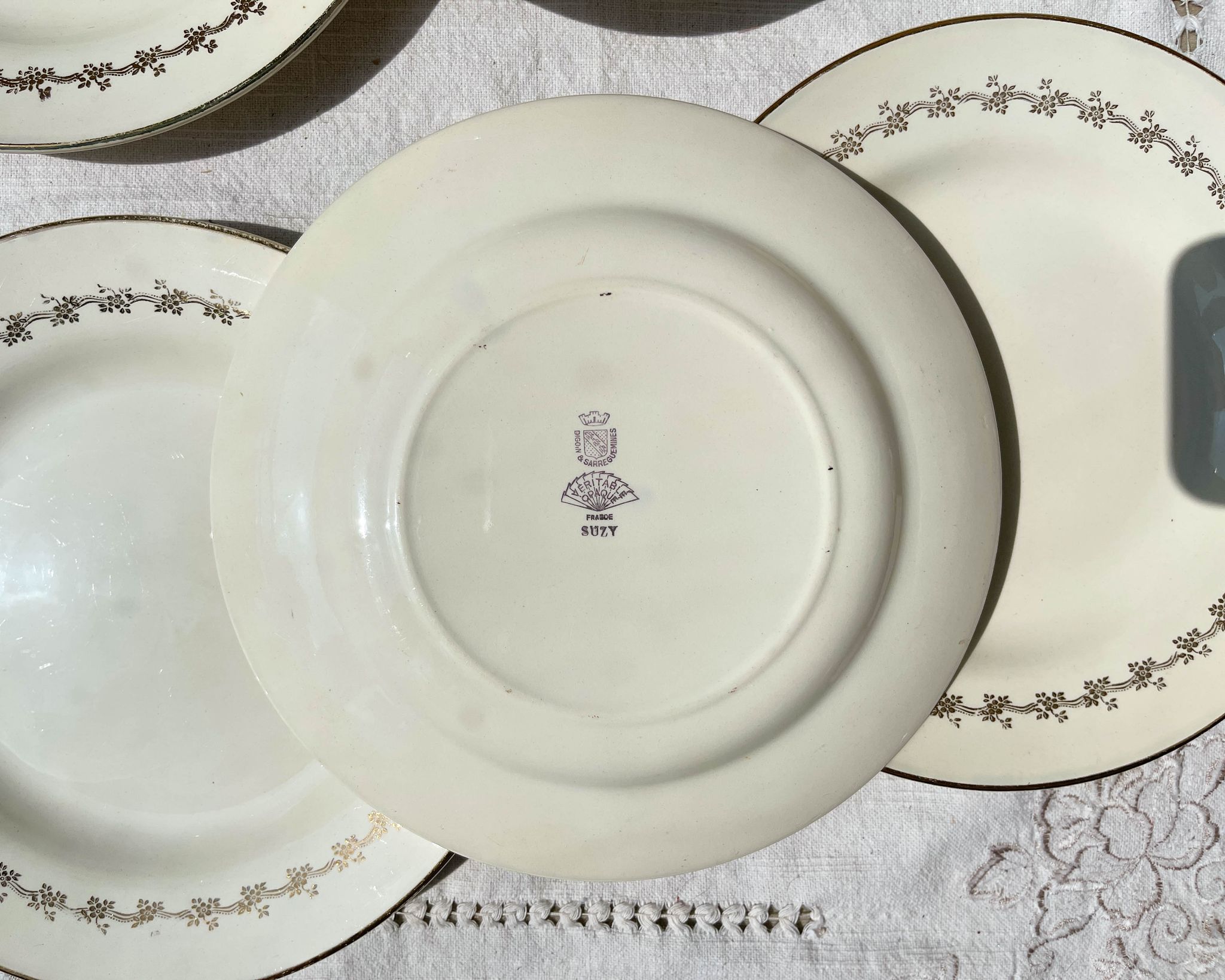6 opaque porcelain dinner plates, Digoin model "Suzy"