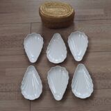 Set of 6 French Vintage White Ceramic Shell Shape Serving Dishes In Basket 4969