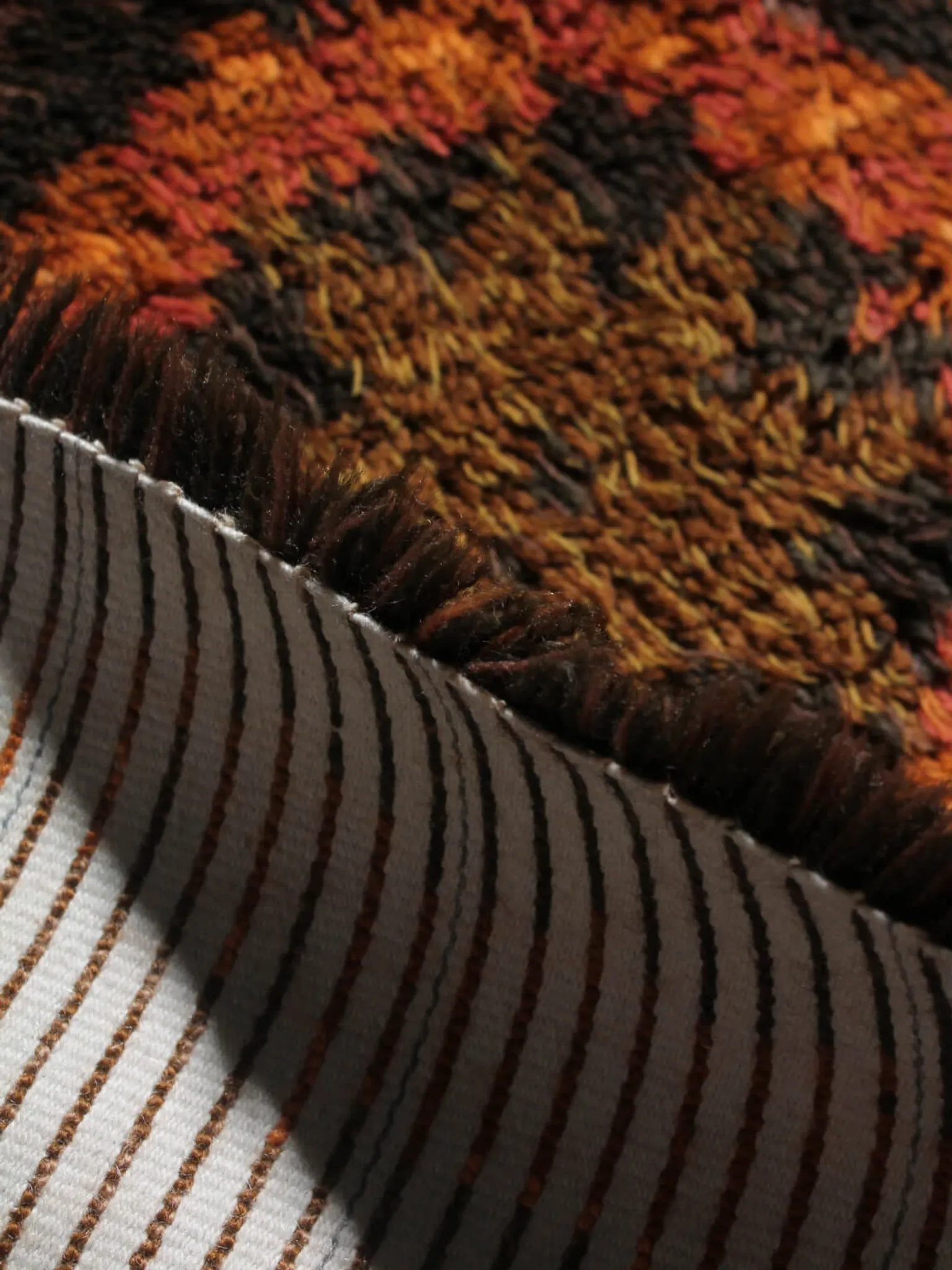 Mid-Century Rya Rust Brown Wool Rug, 98x152cm