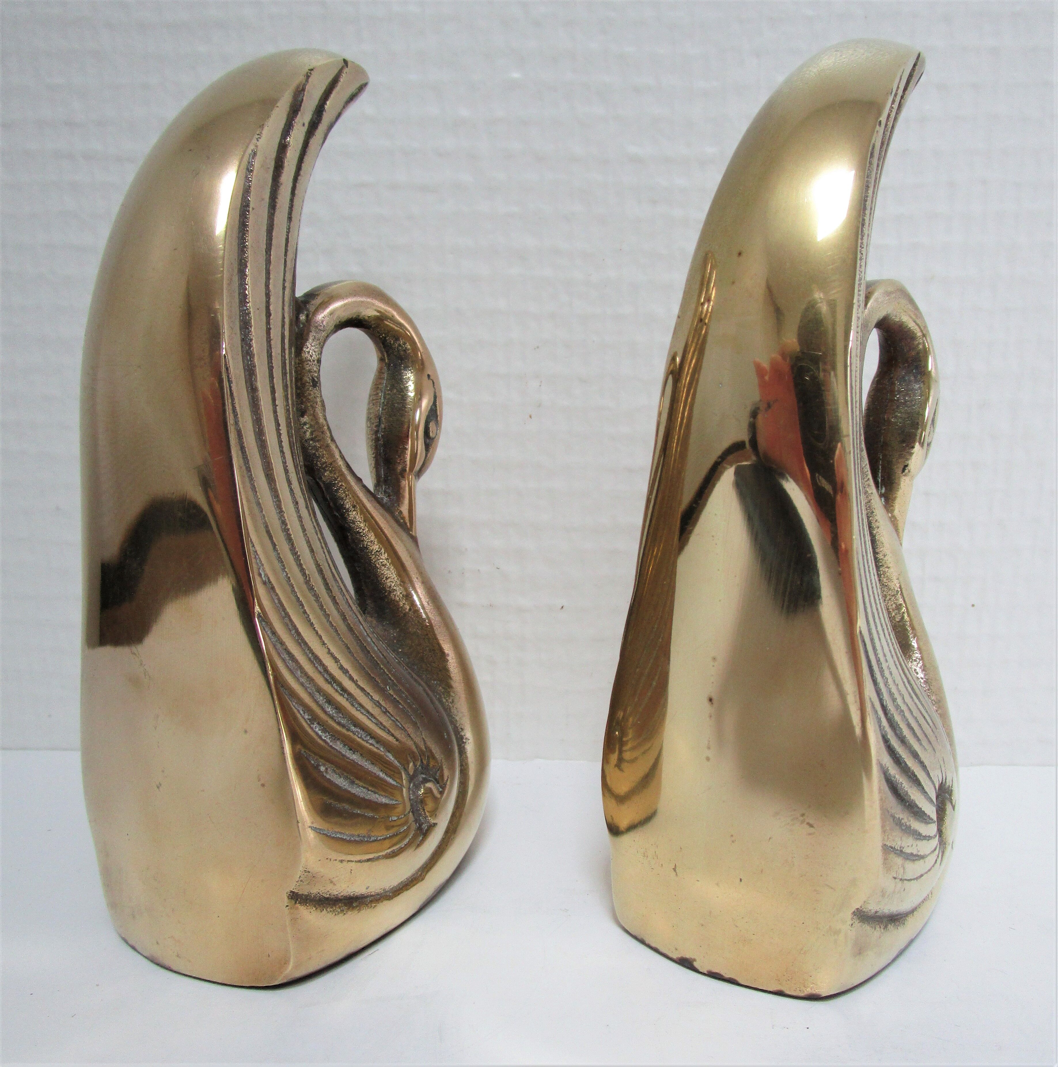 Pair of bookends vintage brass swans