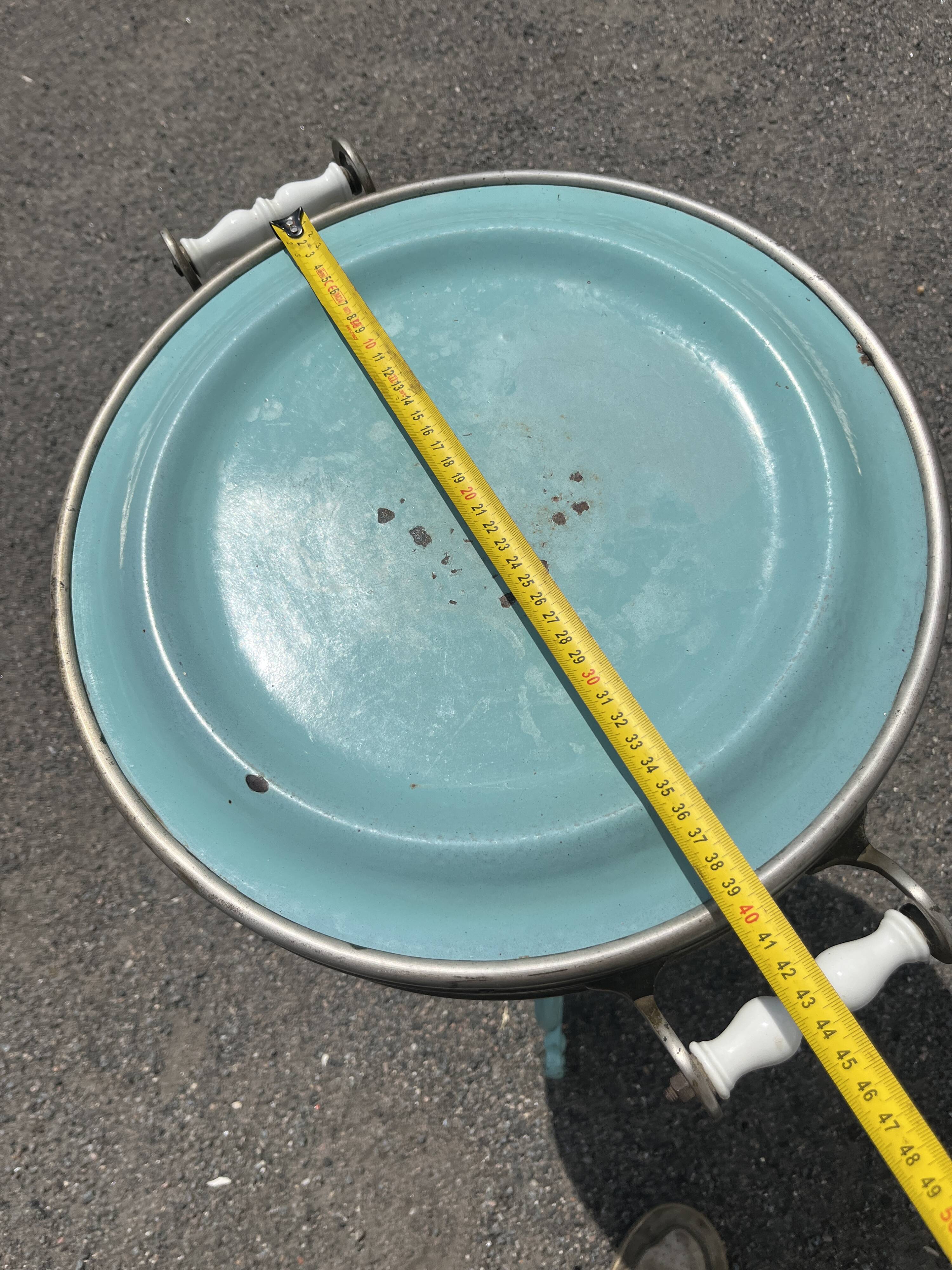 Antique bistro heating table "Le Coquet", enamelled tray, piece by piece.