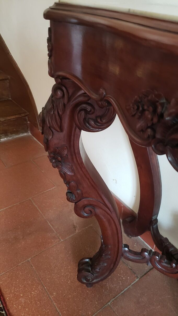 Console bois sculpté et marbre