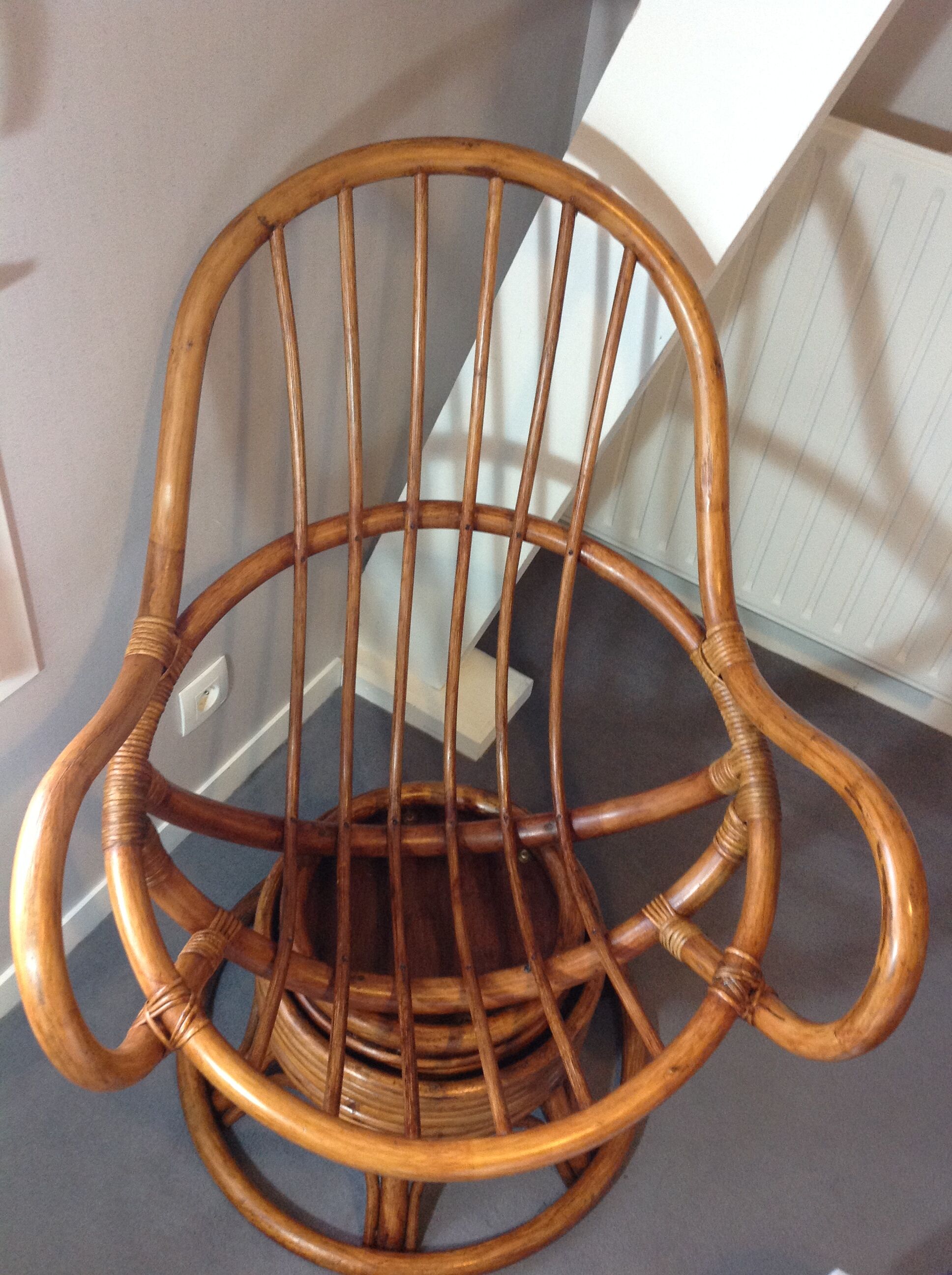 Fauteuil pivotant rotin bambou vintage