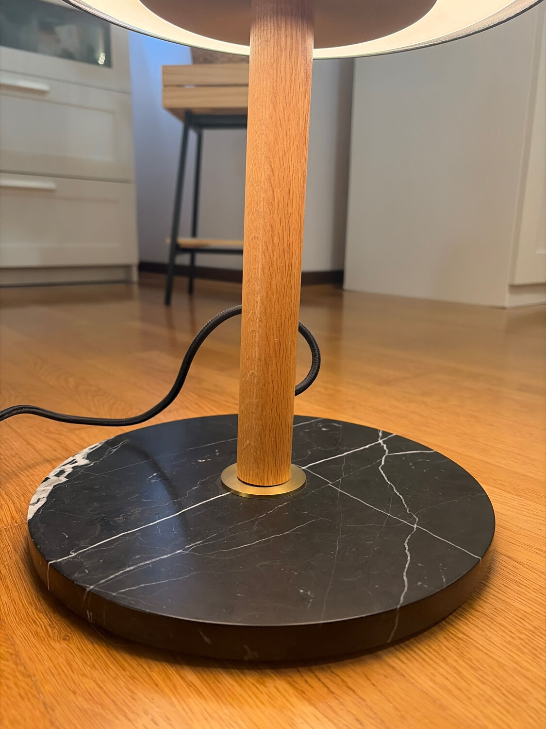 Smoked glass and wood design lamp – Scandinavian / contemporary spirit