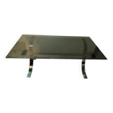 Table basse en métal chromé et verre fumé 1970