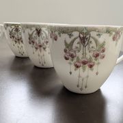 Service of 6 Fine Porcelain Cups with Art Nouveau Rose Decoration