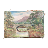 Old painting the bridge over the river