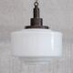 Patinated Brass and Opaline Glass Stepped Pendant Light