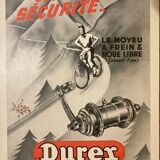 Affiche ancienne velo  votre securité moyeu a frein roue libre  durex  montagne